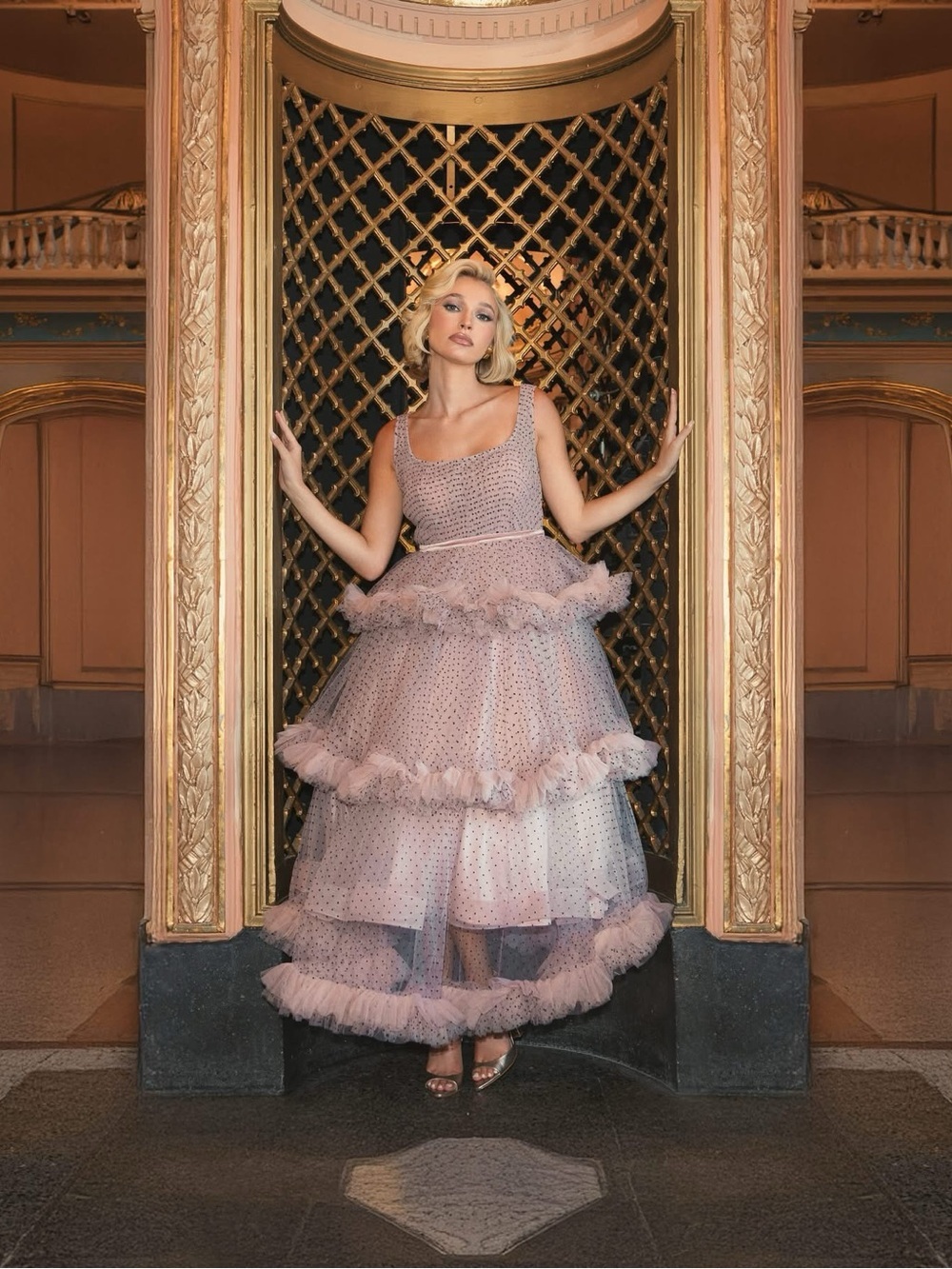 Mac Duggal 20776 Pink Sleeveless Dot Net Ruffle Dress Size 10 NWT - Picture 6 of 14